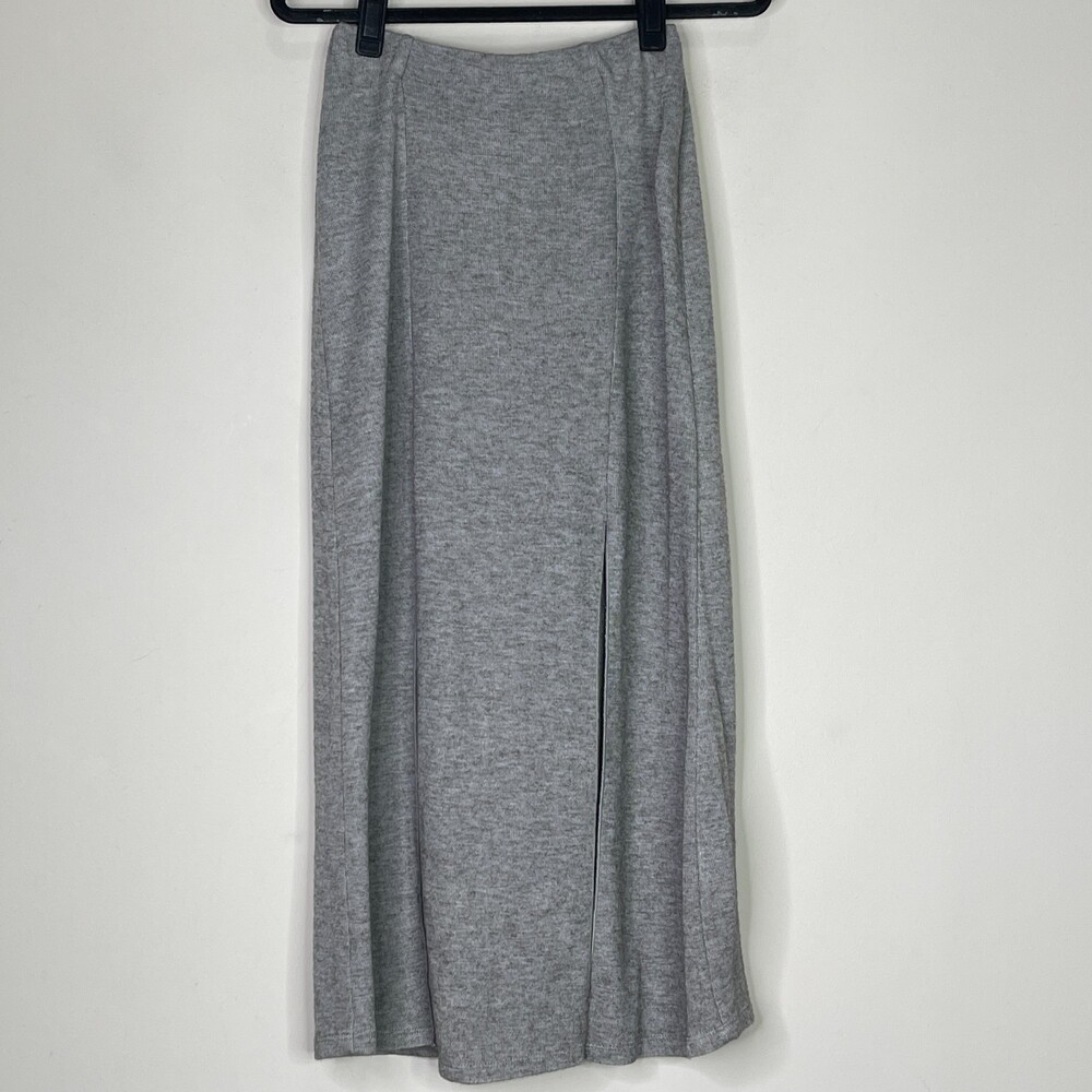 Zara Double Front Slit Wool Blend Ribbed Midi Skirt Women's Size Small - Picture 2 of 8